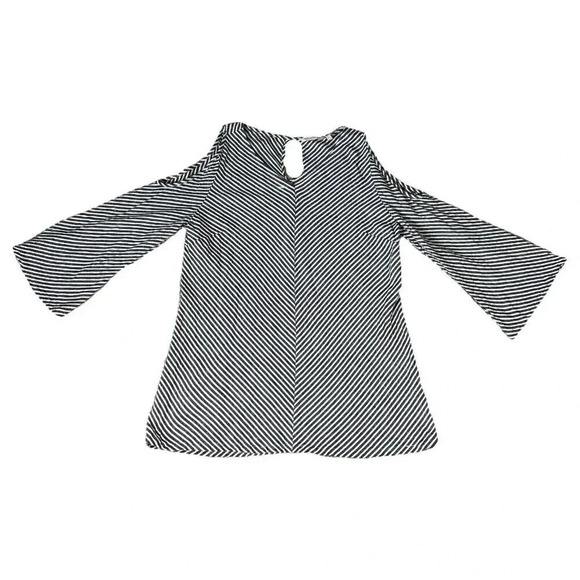 Soft Surroundings Linen Landfall Tunic Top Gray Striped Cold Shoulder Size Large - Picture 3 of 9